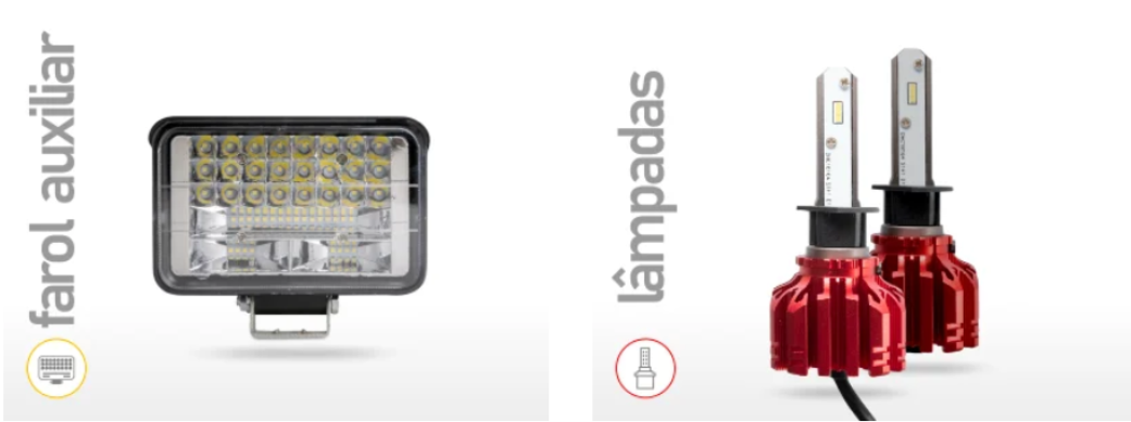 Produtos JP2 - Farol auxiliar e Lâmpadas
